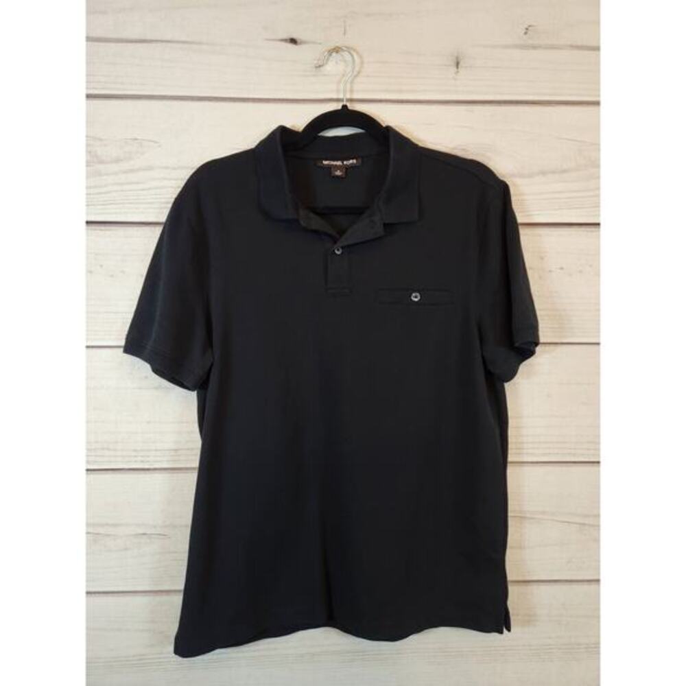 Michael Kors Womens Black Solid Short Sleeve Comfort Polo Shirt Size Medium